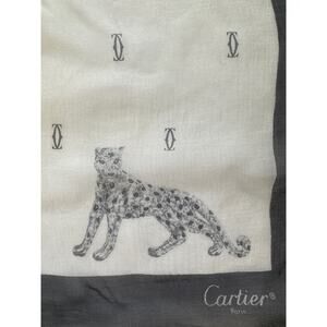 Cartier silk scarf panther black and white square Vintage Unique Luxury